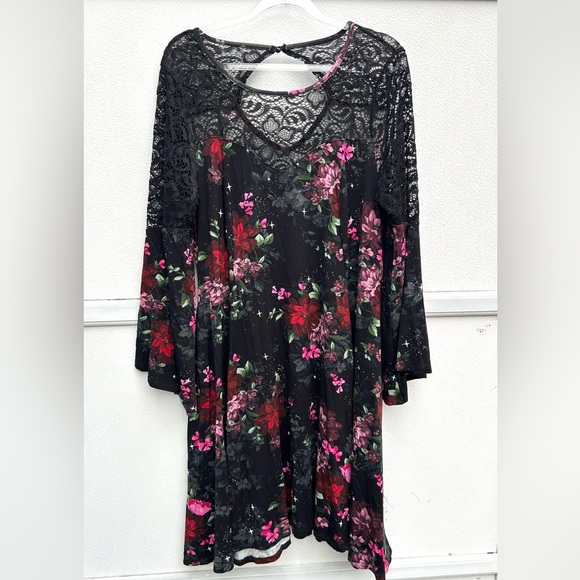 Torrid Dress Whimsygoth Fairy Grunge Lace Bell Sleeve Witchy Sz 1/1X Black Multi - Picture 14 of 16